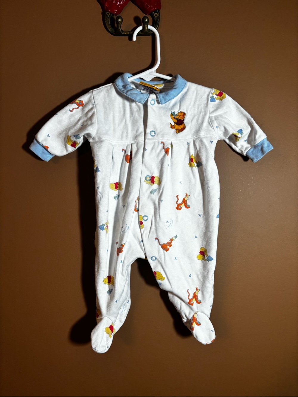 Winnie the Pooh Vintage White & Blue Baby One-Piece Footed Sleeper